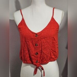 Style Rack Candy Apple Red Linen Blend Button-Down Cropped Tank Top Size Large